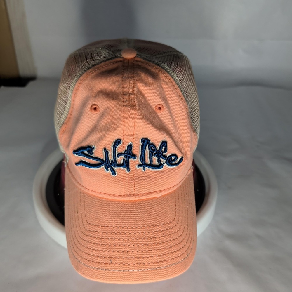Salt Life Hat Cap Snap Back Mens One Size Orange Mesh Trucker Beach Fishing